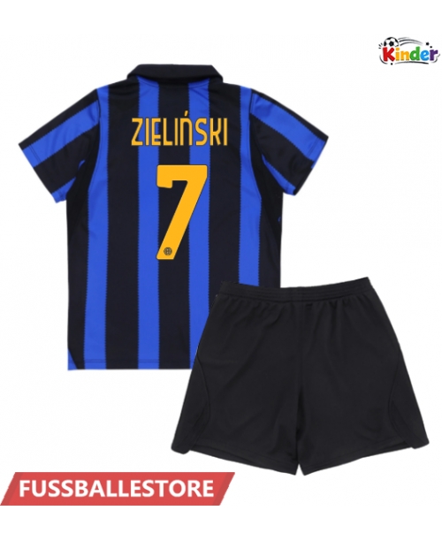 Günstige Inter Milan Piotr Zielinski #7 Heimtrikotsatz Kinder 2026-27 Kurzarm (+ Kurze Hosen)